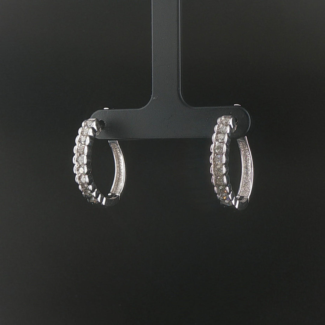 14k White Gold and 1cttw Diamond Hoop Earrings 1"