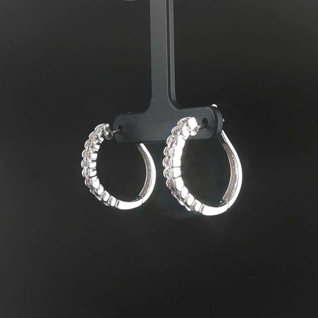 14k White Gold and 1cttw Diamond Hoop Earrings 1"