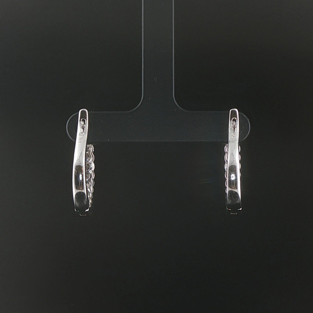 14k White Gold and 1cttw Diamond Hoop Earrings 1"