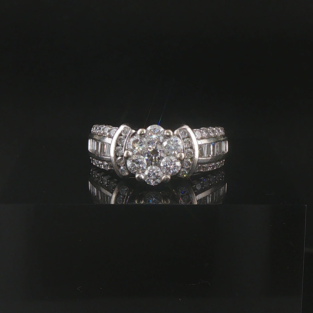 14k White Gold and 2cttw Pave Diamond Cluster Ring Size 5