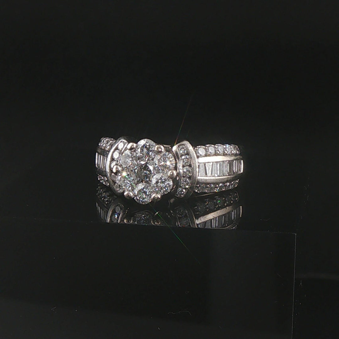 14k White Gold and 2cttw Pave Diamond Cluster Ring Size 5
