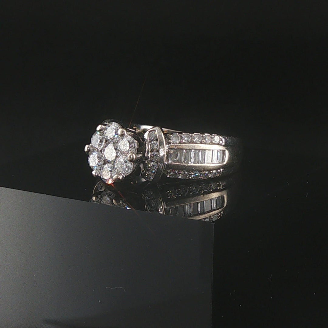 14k White Gold and 2cttw Pave Diamond Cluster Ring Size 5