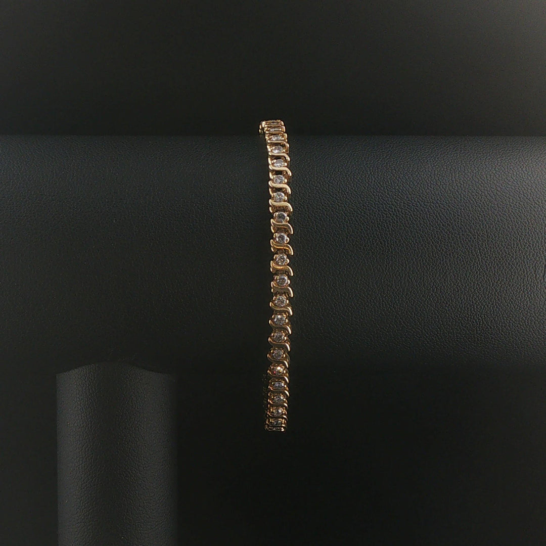 14k Yellow Gold and 1cttw Diamond Vintage S Link Tennis Bracelet 7"
