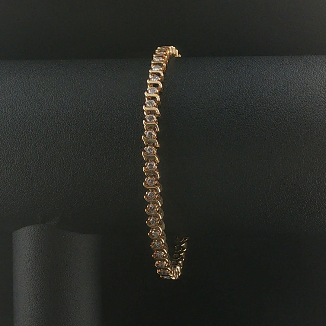 14k Yellow Gold and 1cttw Diamond Vintage S Link Tennis Bracelet 7"