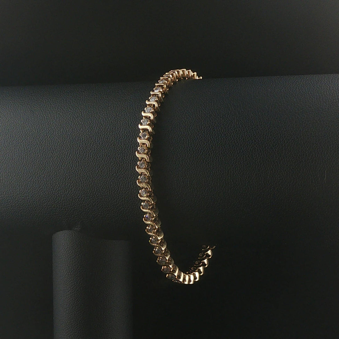14k Yellow Gold and 1cttw Diamond Vintage S Link Tennis Bracelet 7"