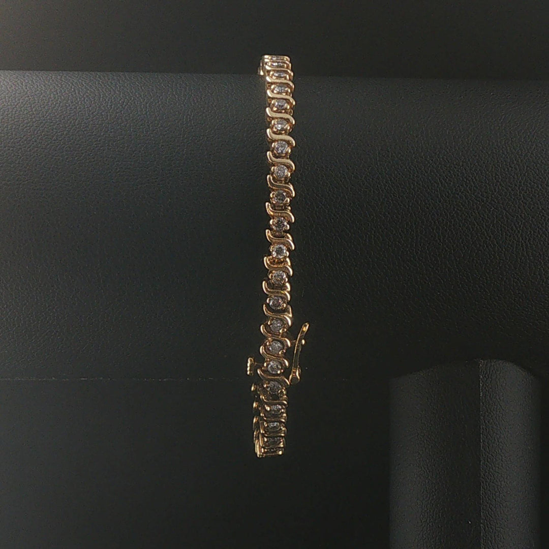14k Yellow Gold and 1cttw Diamond Vintage S Link Tennis Bracelet 7"