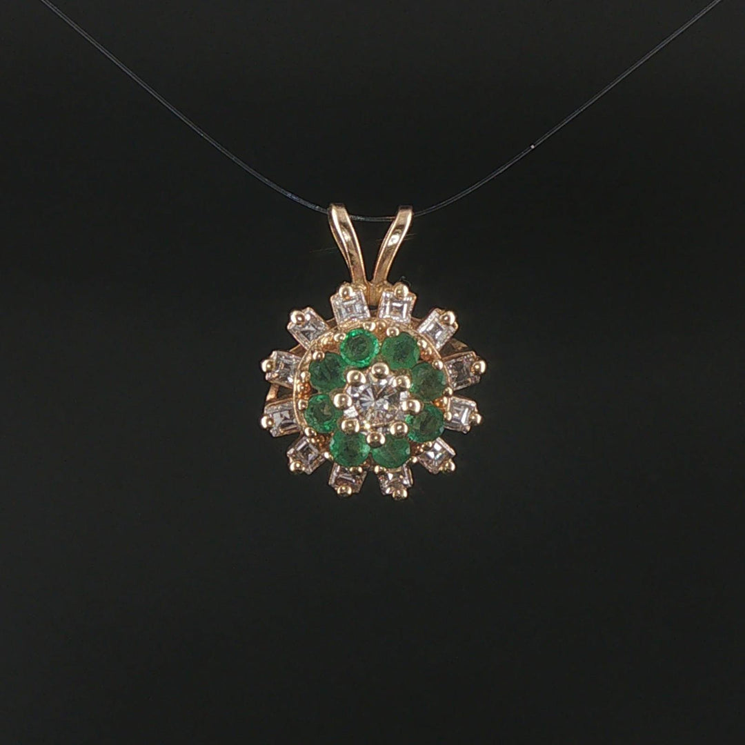 14k Yellow Gold Emerald and 0.50cttw Diamond Halo Pendant