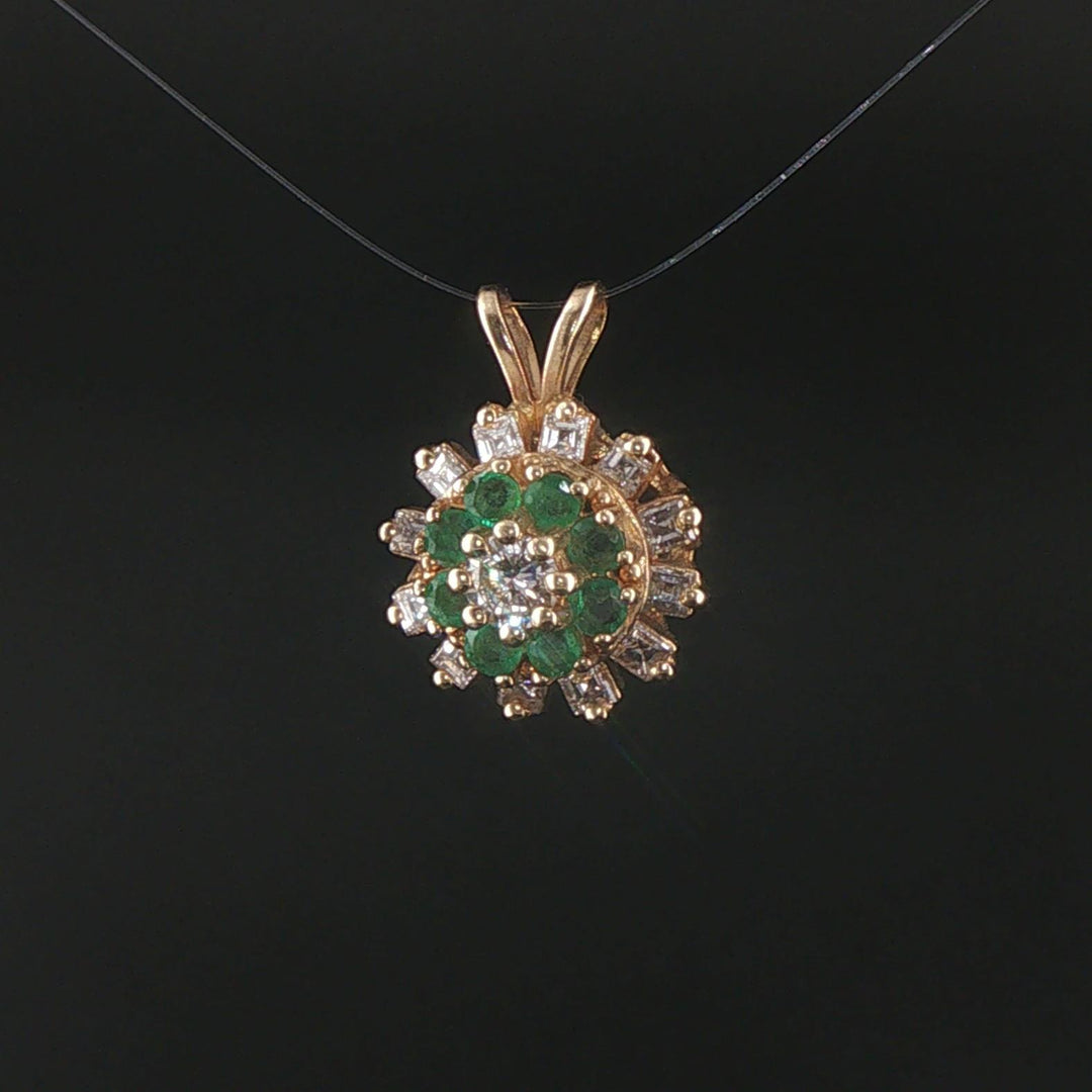 14k Yellow Gold Emerald and 0.50cttw Diamond Halo Pendant