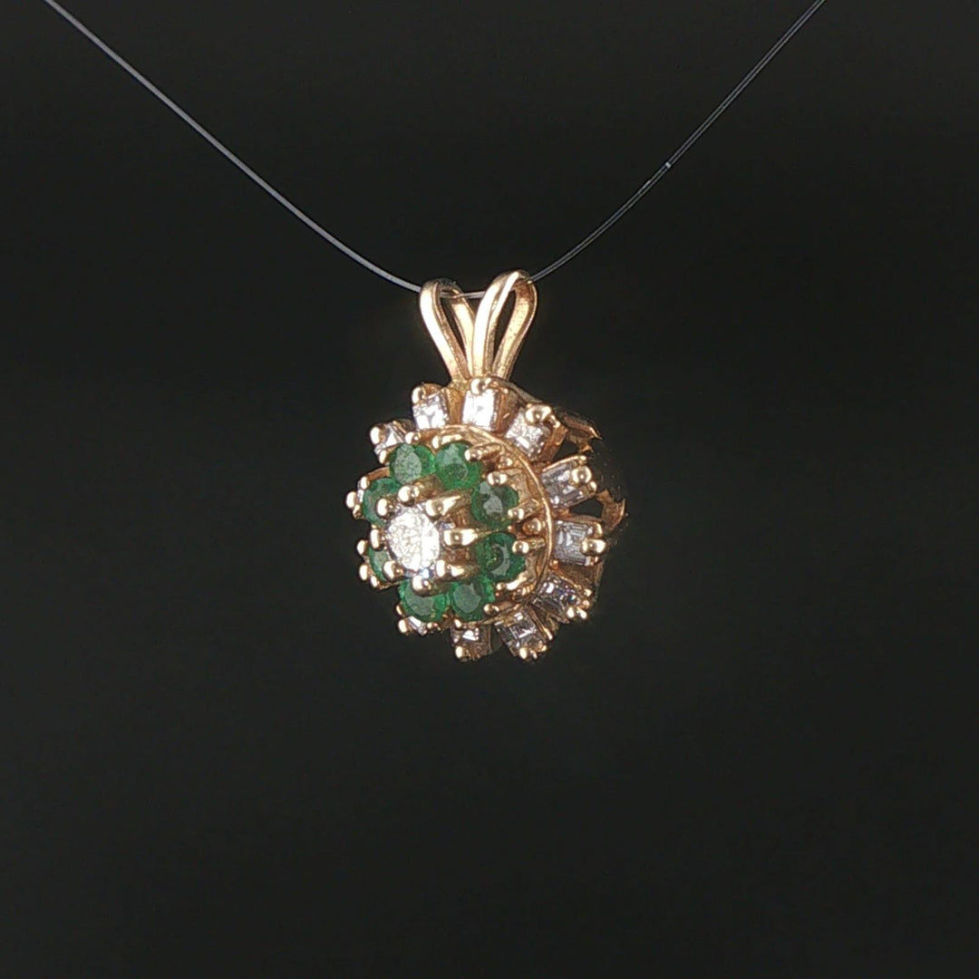 14k Yellow Gold Emerald and 0.50cttw Diamond Halo Pendant
