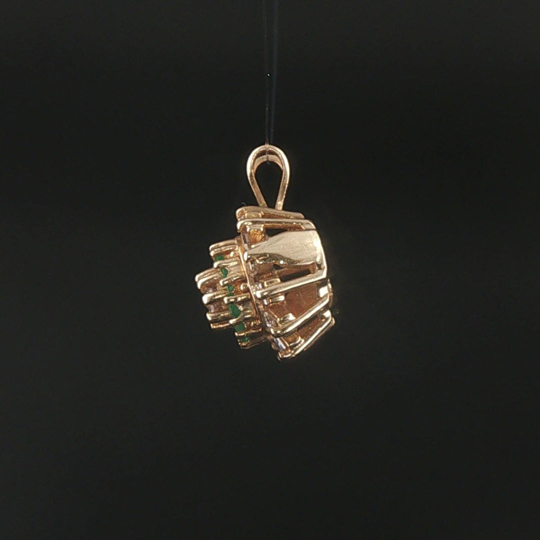14k Yellow Gold Emerald and 0.50cttw Diamond Halo Pendant