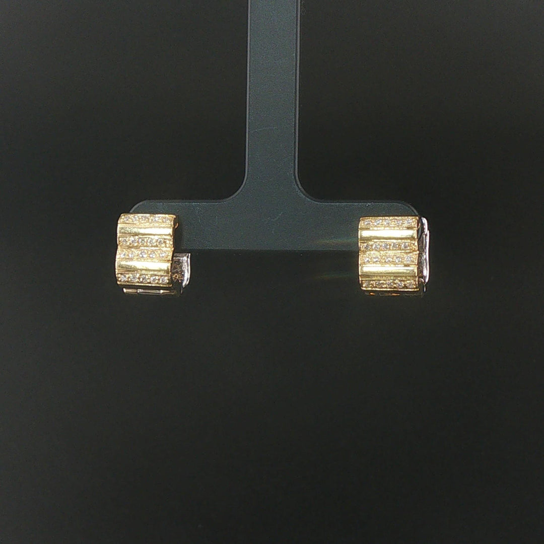18k Yellow and White Gold 0.20cttw Diamond Solid Huggie Earrings