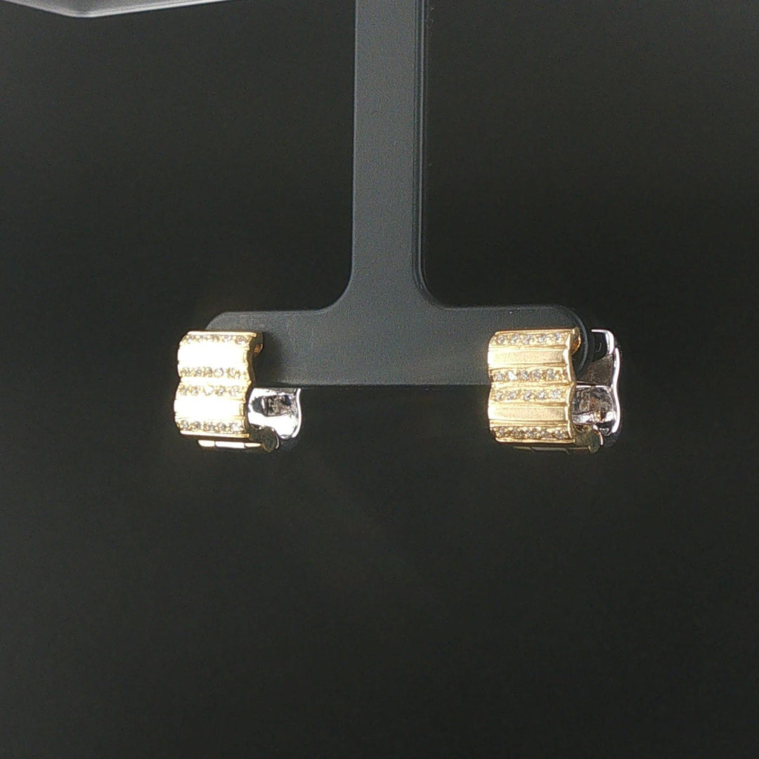 18k Yellow and White Gold 0.20cttw Diamond Solid Huggie Earrings