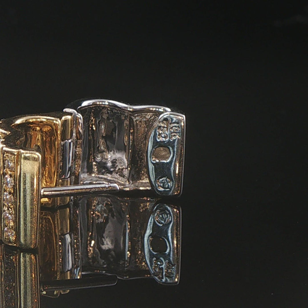 18k Yellow and White Gold 0.20cttw Diamond Solid Huggie Earrings