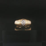 18k Yellow Gold and Diamond Vintage Ribbed Ring Size 4.25
