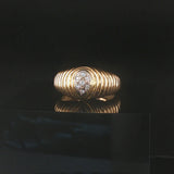 18k Yellow Gold and Diamond Vintage Ribbed Ring Size 4.25