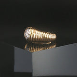 18k Yellow Gold and Diamond Vintage Ribbed Ring Size 4.25