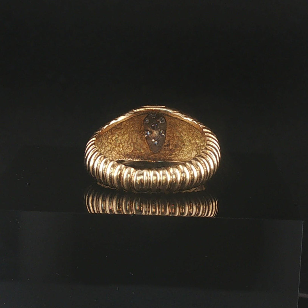 18k Yellow Gold and Diamond Vintage Ribbed Ring Size 4.25