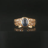 18k Yellow Gold Cabochon Sapphire and Diamond Vintage Ring Italy Size 6