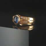 18k Yellow Gold Cabochon Sapphire and Diamond Vintage Ring Italy Size 6