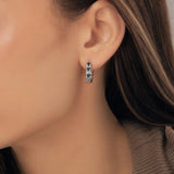 14k White Gold Blue Sapphire and Diamond Crescent Half Hoop Earrings