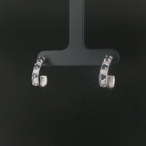 14k White Gold Blue Sapphire and Diamond Crescent Half Hoop Earrings