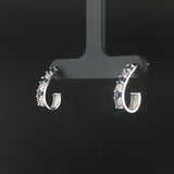 14k White Gold Blue Sapphire and Diamond Crescent Half Hoop Earrings