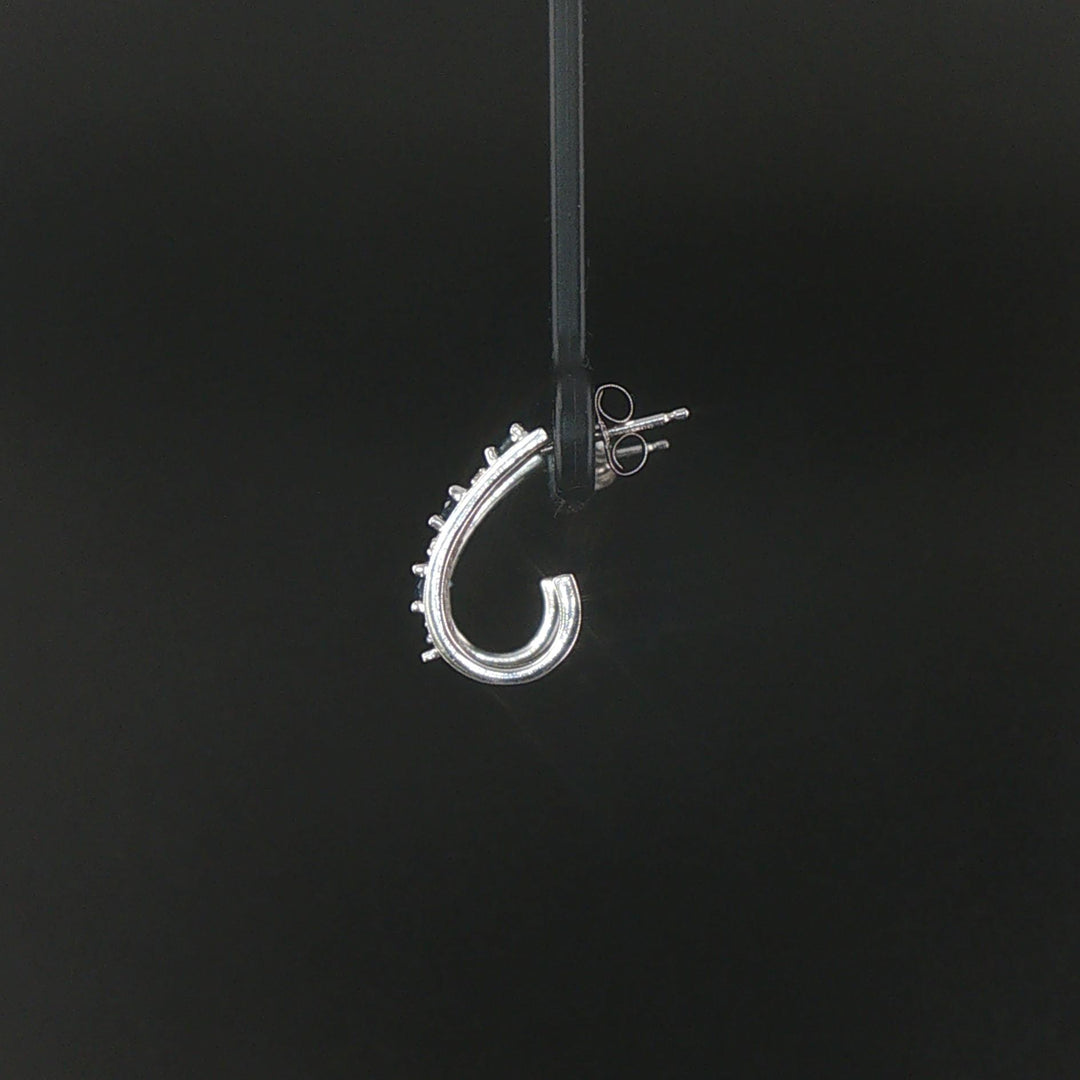 14k White Gold Blue Sapphire and Diamond Crescent Half Hoop Earrings