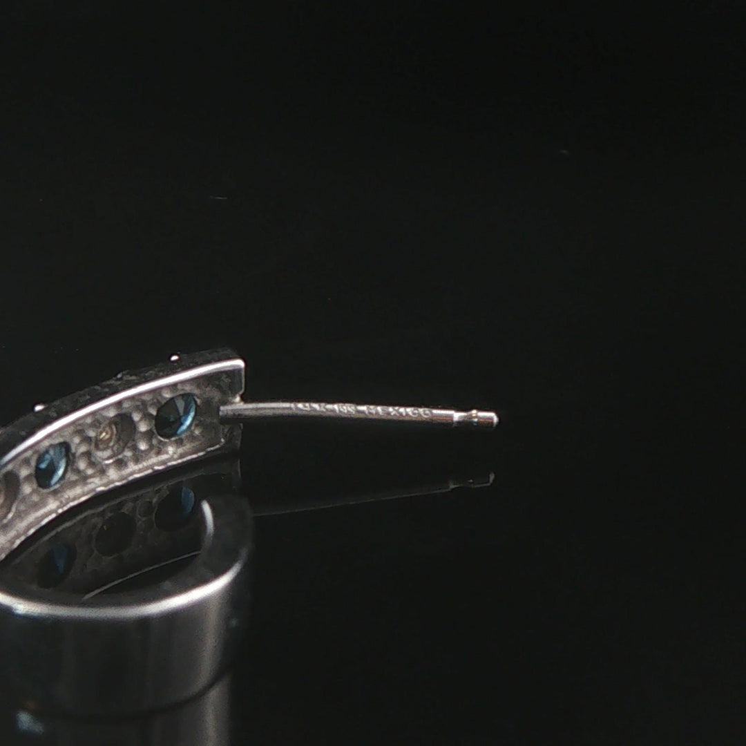 14k White Gold Blue Sapphire and Diamond Crescent Half Hoop Earrings