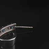 14k White Gold Blue Sapphire and Diamond Crescent Half Hoop Earrings