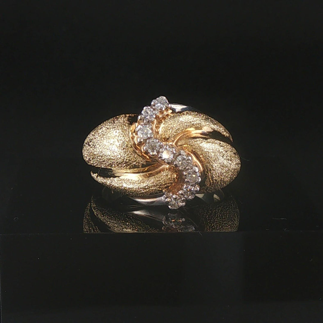 14k Yellow Gold and 0.25cttw Diamond Solid Vintage Fancy Ring Size 6.5