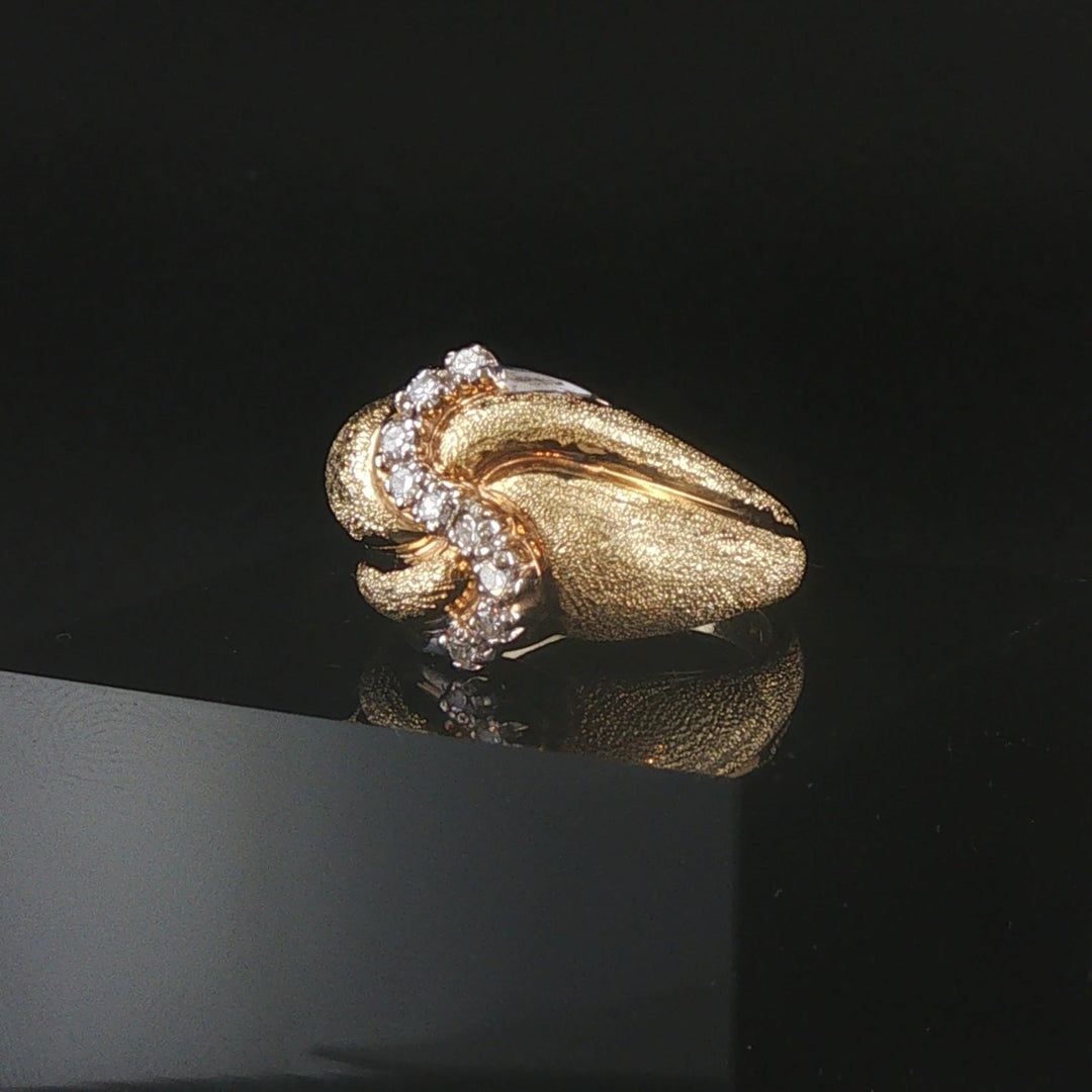14k Yellow Gold and 0.25cttw Diamond Solid Vintage Fancy Ring Size 6.5