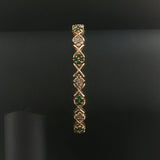 14k Yellow Gold Emerald and 1cttw Diamond Floral X Link Bracelet 7"