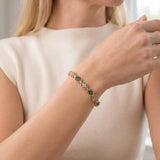 14k Yellow Gold Emerald and 1cttw Diamond Floral X Link Bracelet 7"