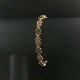 14k Yellow Gold Emerald and 1cttw Diamond Floral X Link Bracelet 7"