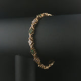 14k Yellow Gold Emerald and 1cttw Diamond Floral X Link Bracelet 7"