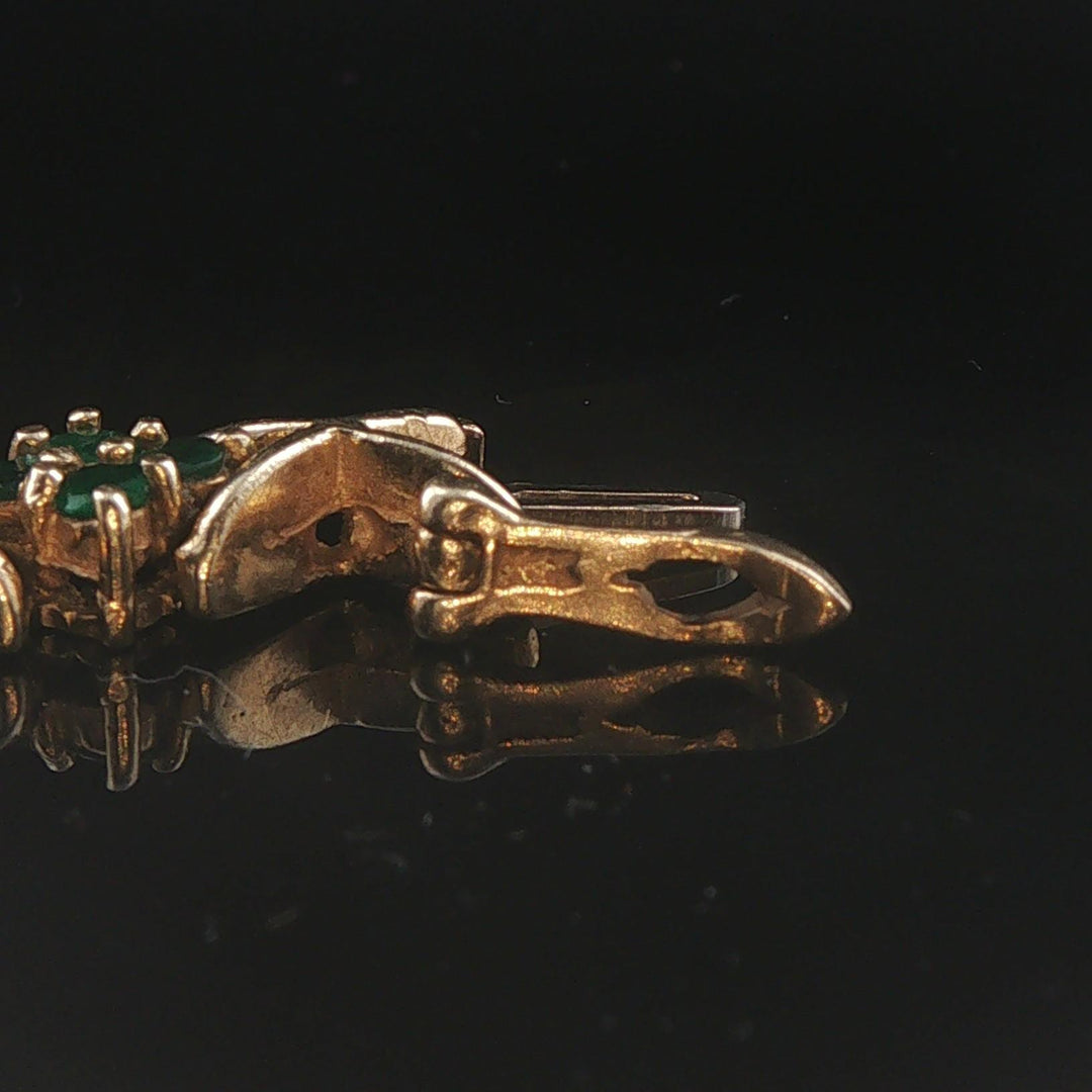 14k Yellow Gold Emerald and 1cttw Diamond Floral X Link Bracelet 7"