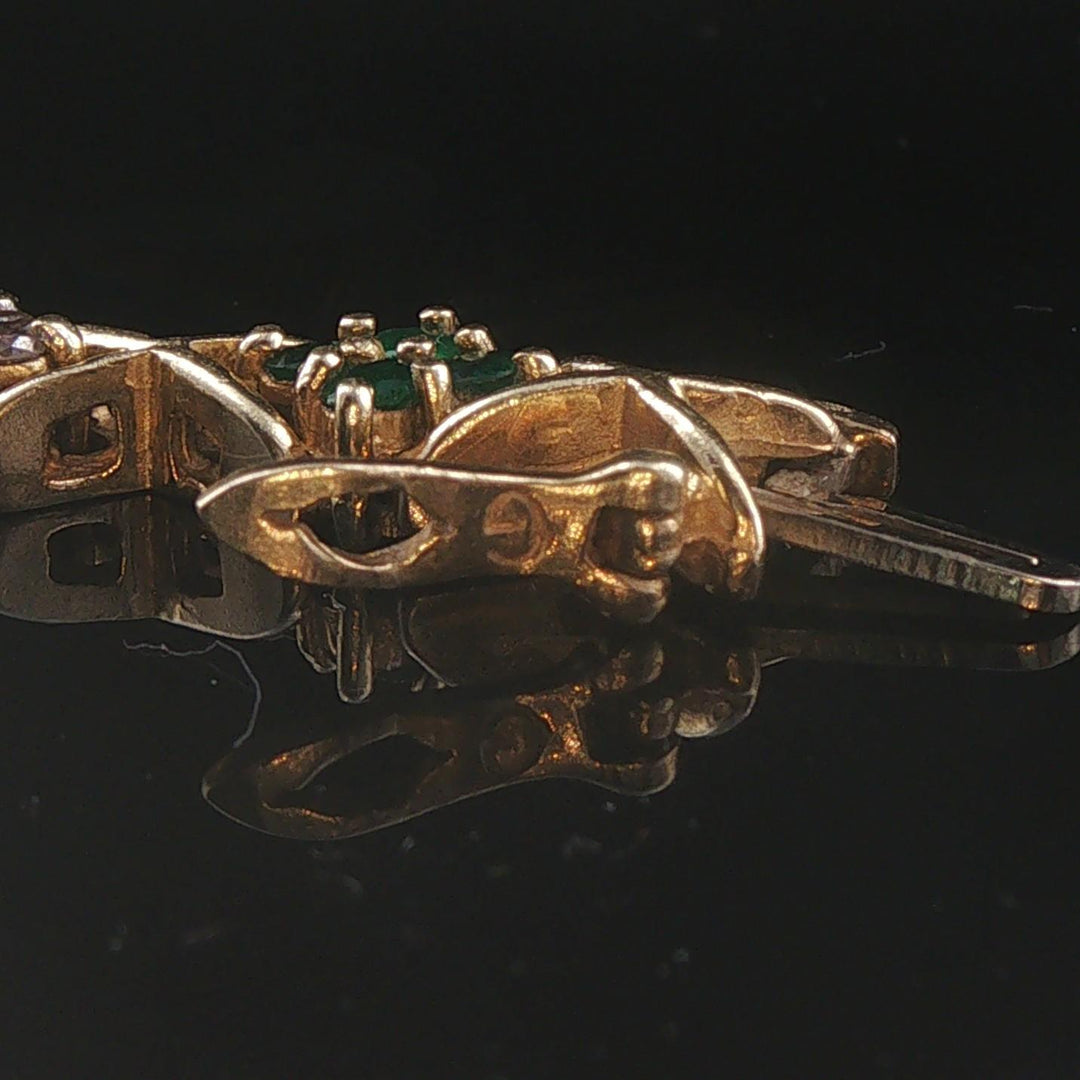 14k Yellow Gold Emerald and 1cttw Diamond Floral X Link Bracelet 7"