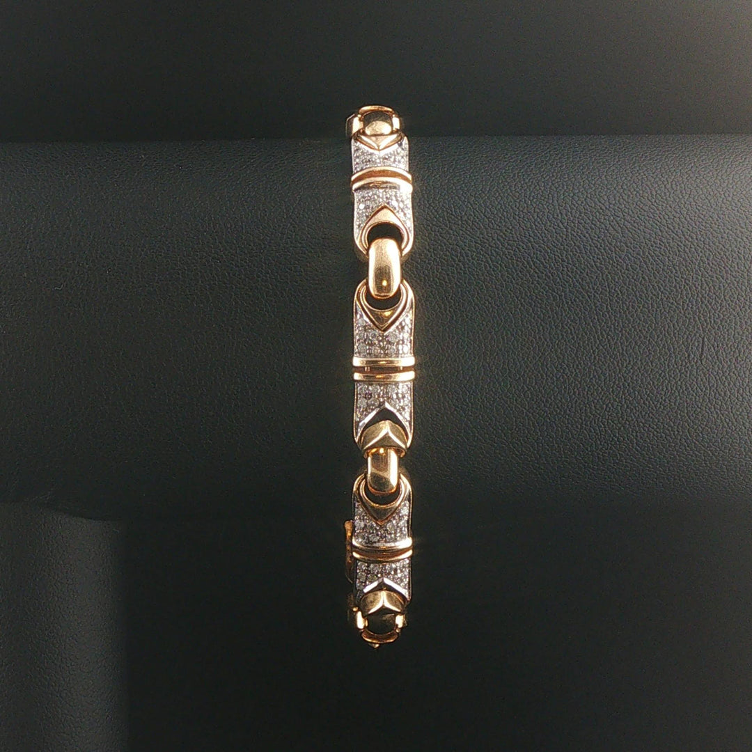 14k Yellow Gold and 1.50cttw Diamond 24.5g Vintage Link Bracelet 7.5"
