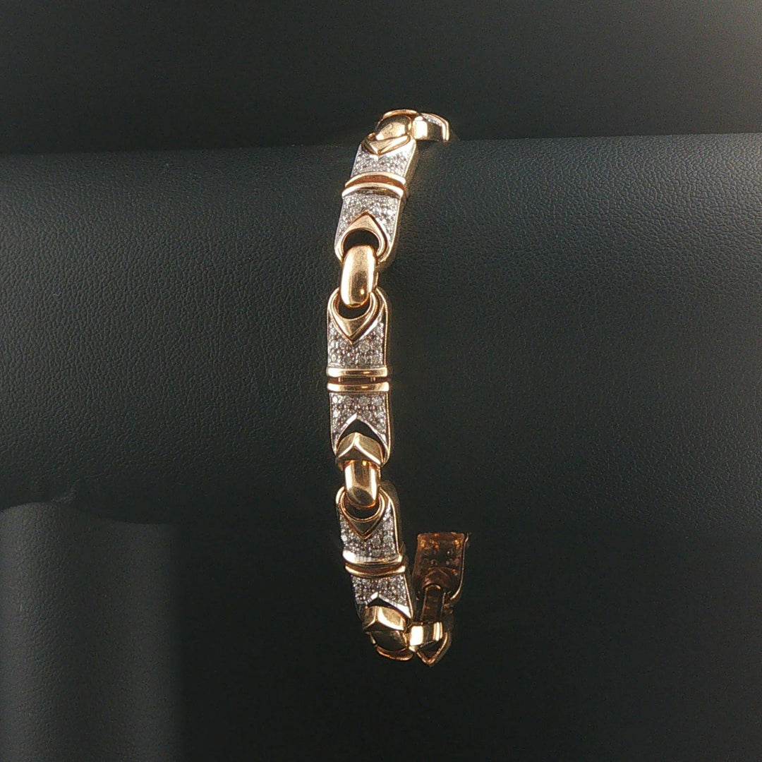 14k Yellow Gold and 1.50cttw Diamond 24.5g Vintage Link Bracelet 7.5"