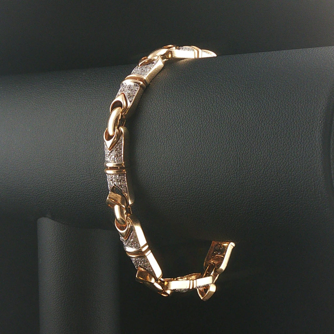 14k Yellow Gold and 1.50cttw Diamond 24.5g Vintage Link Bracelet 7.5"
