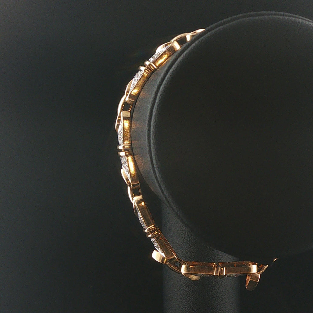 14k Yellow Gold and 1.50cttw Diamond 24.5g Vintage Link Bracelet 7.5"