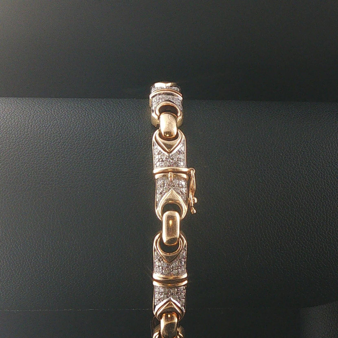 14k Yellow Gold and 1.50cttw Diamond 24.5g Vintage Link Bracelet 7.5"