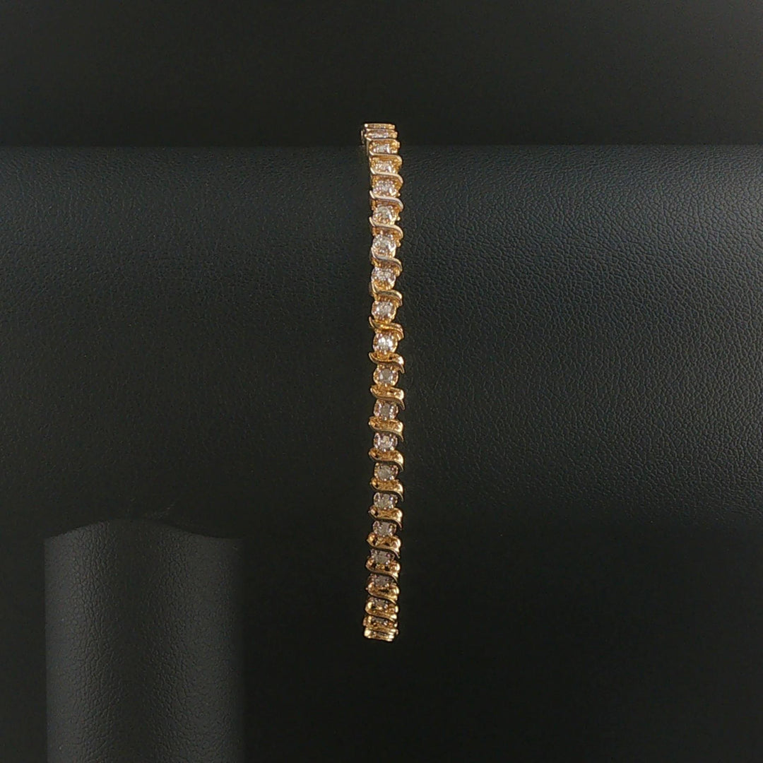 14k Yellow Gold and 0.50cttw Diamond S Link Thin Tennis Bracelet 7"