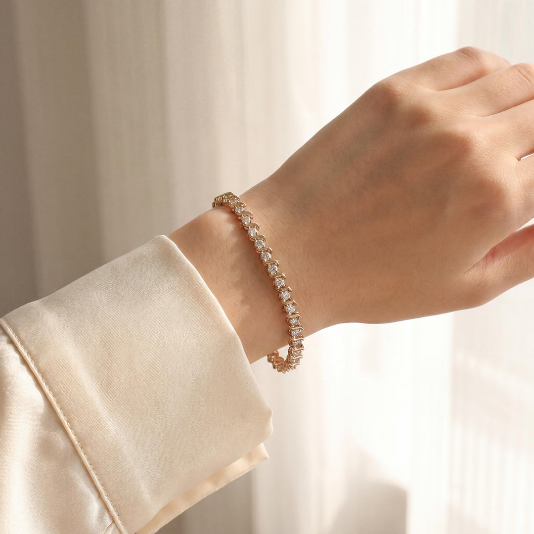 14k Yellow Gold and 0.50cttw Diamond S Link Thin Tennis Bracelet 7"