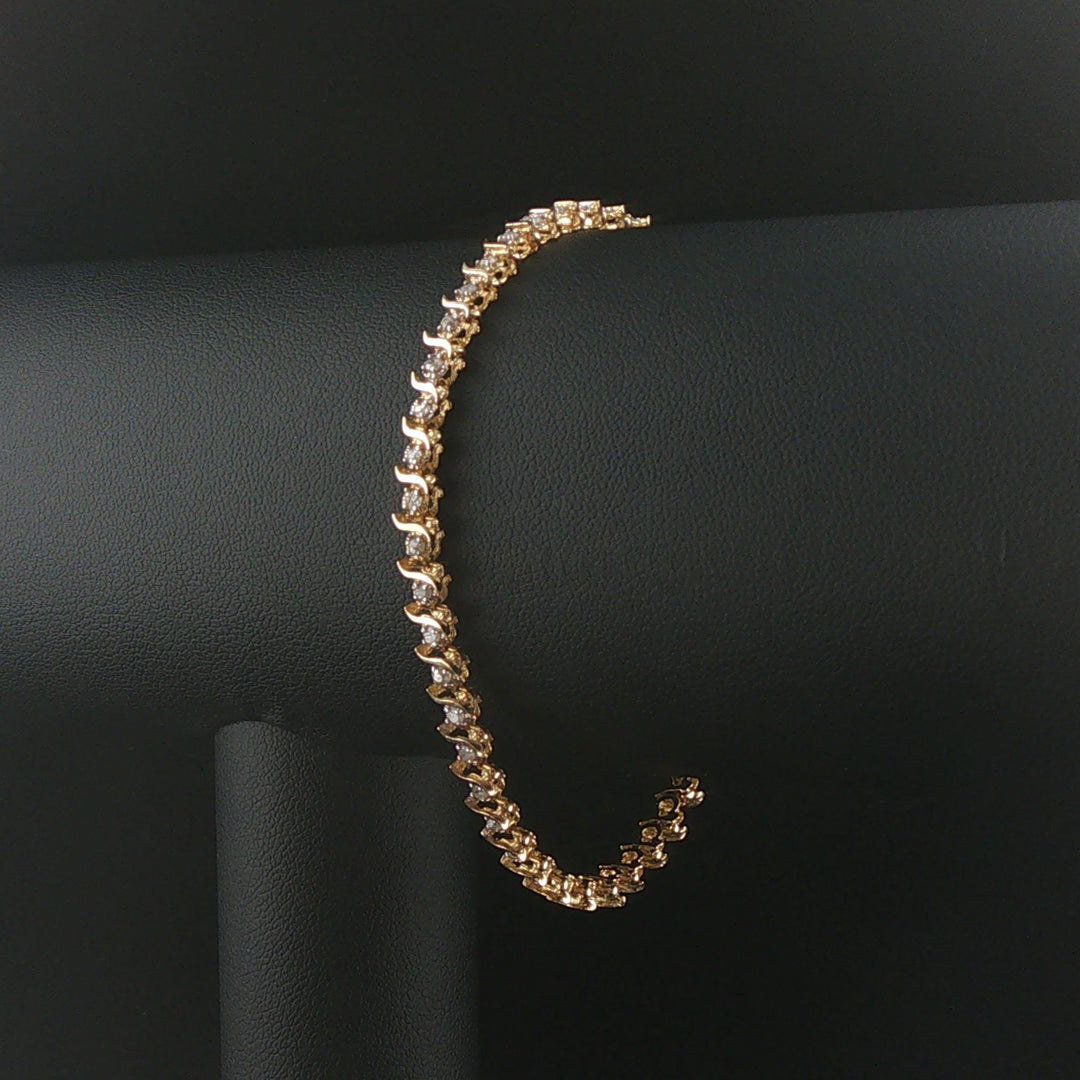 14k Yellow Gold and 0.50cttw Diamond S Link Thin Tennis Bracelet 7"