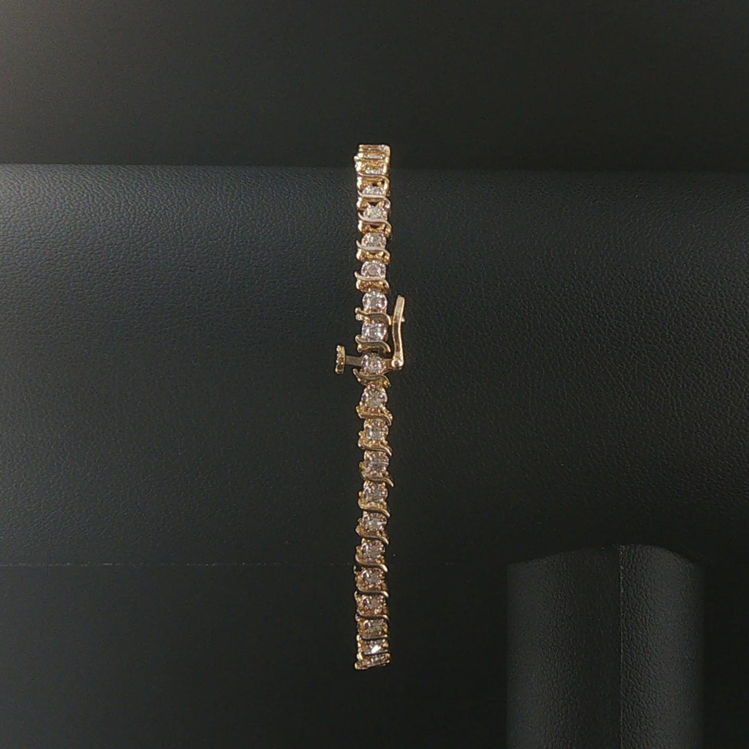 14k Yellow Gold and 0.50cttw Diamond S Link Thin Tennis Bracelet 7"