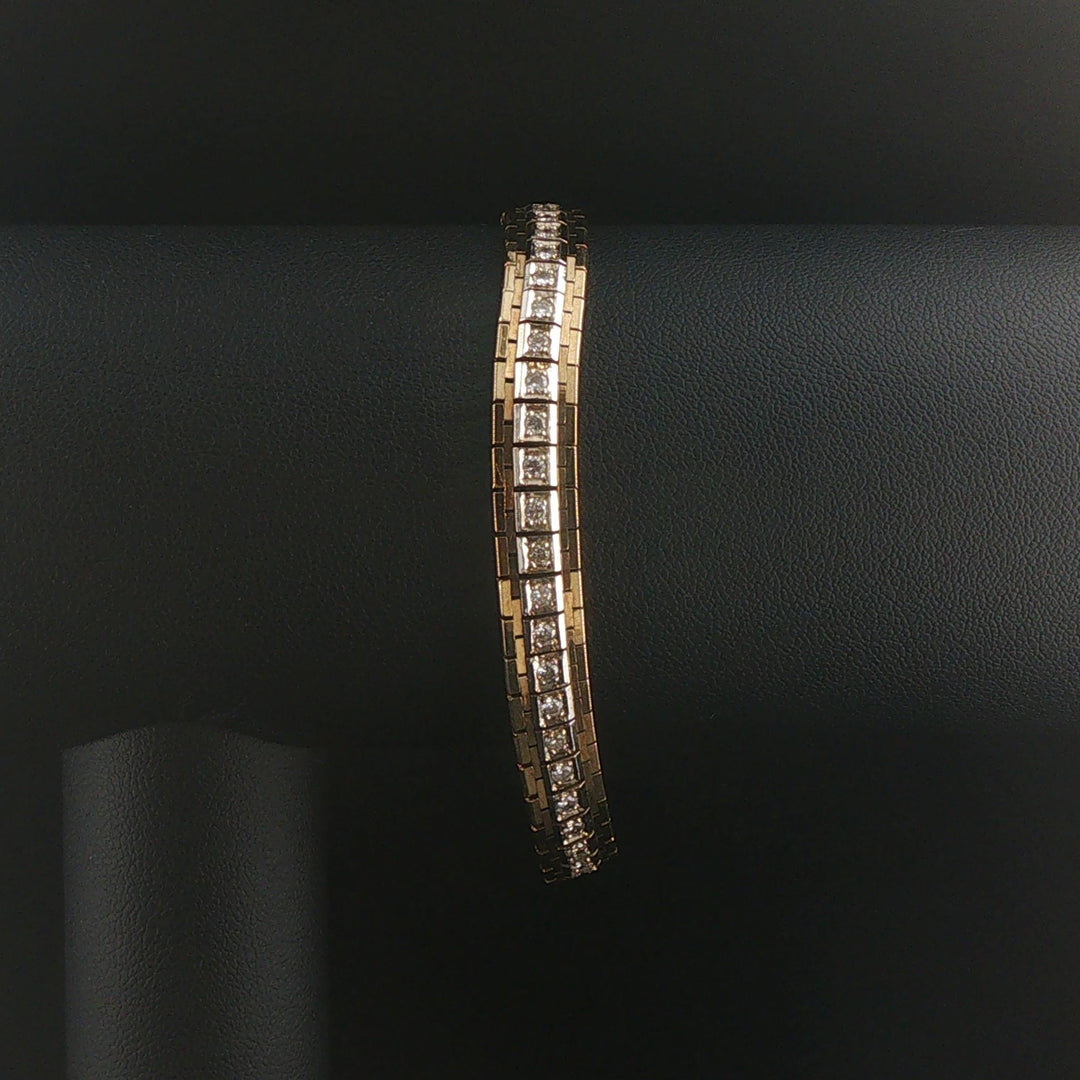 14k Yellow Gold and Diamond 25g Solid Heavy Vintage Brick Link Bracelet Italy 7"