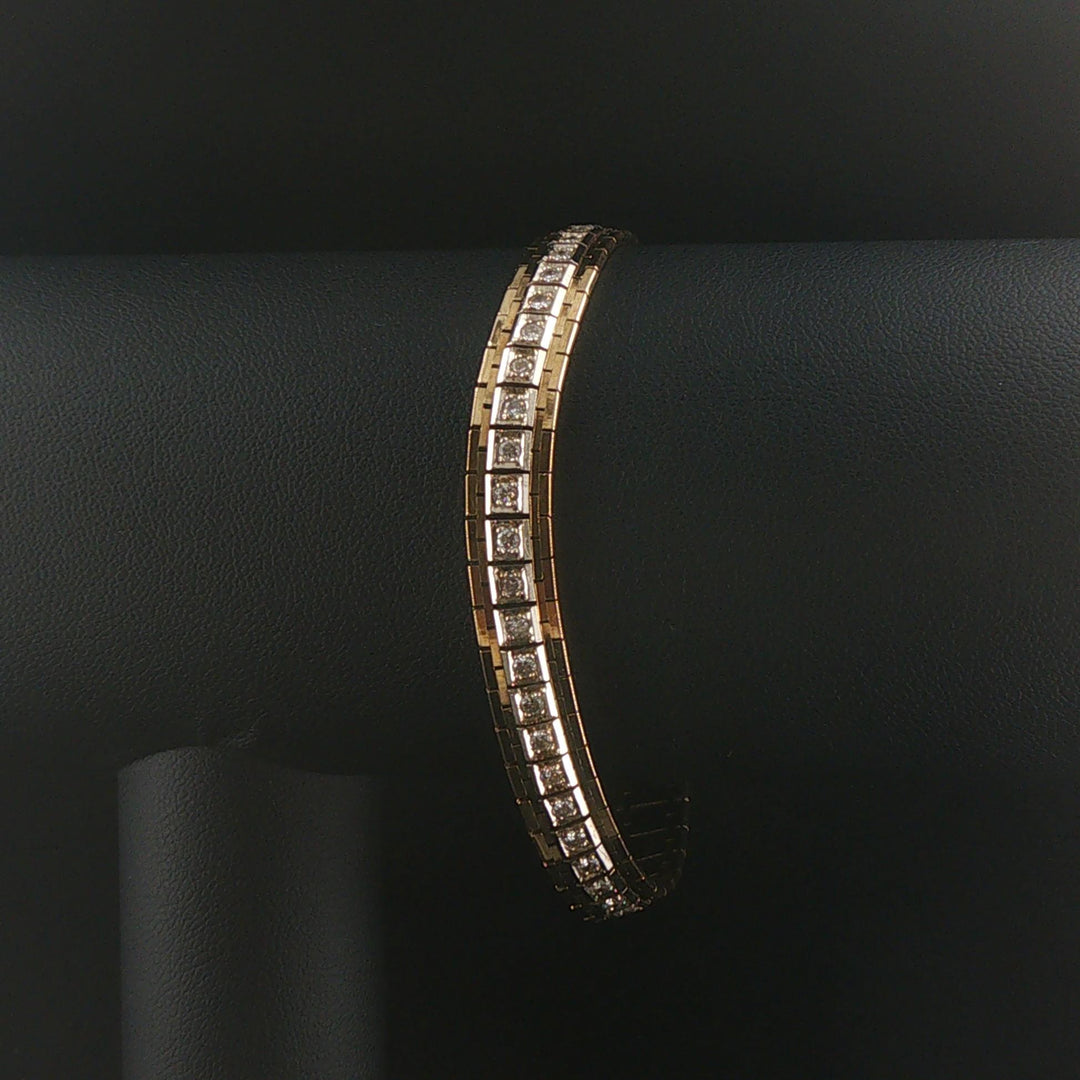 14k Yellow Gold and Diamond 25g Solid Heavy Vintage Brick Link Bracelet Italy 7"