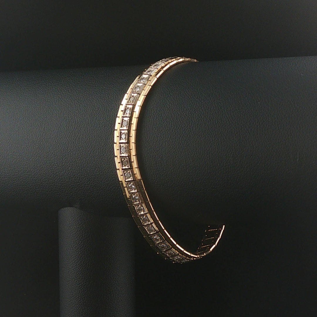 14k Yellow Gold and Diamond 25g Solid Heavy Vintage Brick Link Bracelet Italy 7"