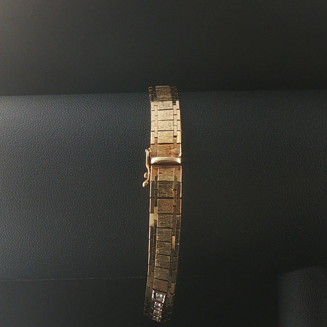 14k Yellow Gold and Diamond 25g Solid Heavy Vintage Brick Link Bracelet Italy 7"